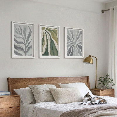 Conjunto de 3 quadros com moldura Padrões de plantas em verde