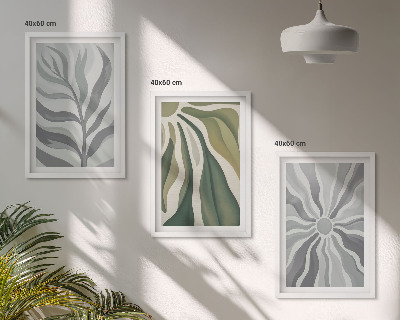 Conjunto de 3 quadros com moldura Padrões de plantas em verde