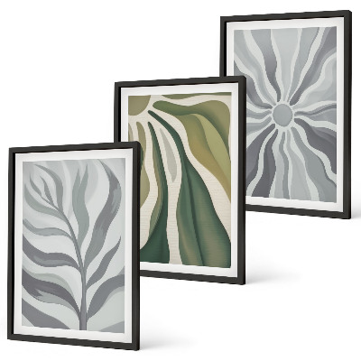 Conjunto de 3 quadros com moldura Padrões de plantas em verde
