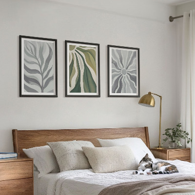 Conjunto de 3 quadros com moldura Padrões de plantas em verde