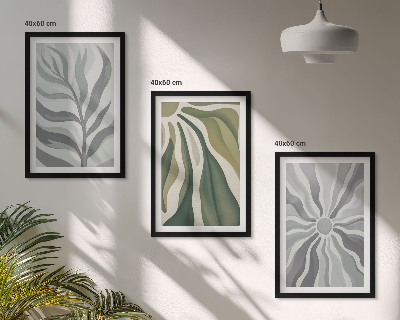 Conjunto de 3 quadros com moldura Padrões de plantas em verde