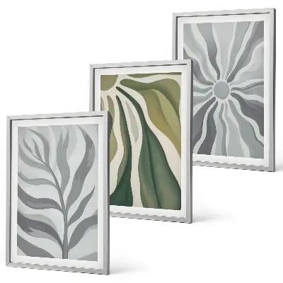 Conjunto de 3 quadros com moldura com padrões de plantas em verde