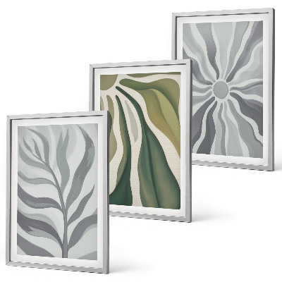 Conjunto de 3 quadros com moldura Padrões de plantas em verde
