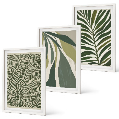 Conjunto de quadros para sala de estar Folhas com linhas onduladas verdes