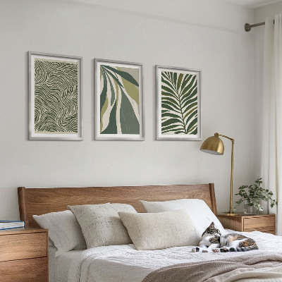 Conjunto de quadros para sala de estar Folhas com linhas onduladas verdes