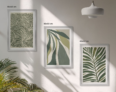 Conjunto de quadros para sala de estar Folhas com linhas onduladas verdes
