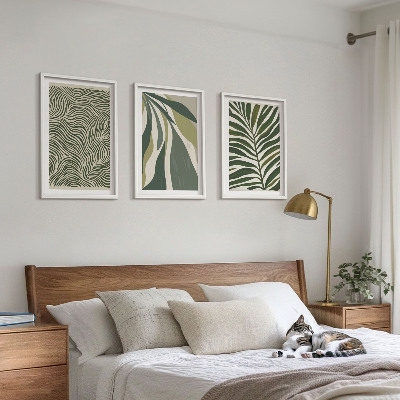 Conjunto de quadros para sala de estar Folhas com linhas onduladas verdes