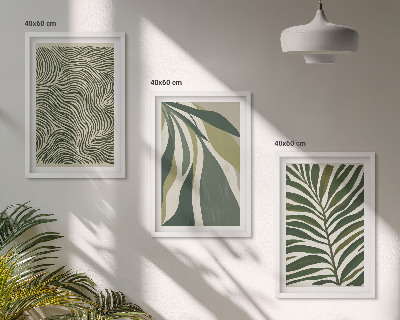 Conjunto de quadros para sala de estar Folhas com linhas onduladas verdes