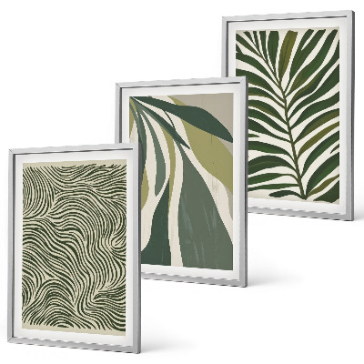 Conjunto de quadros para sala de estar Folhas com linhas onduladas verdes