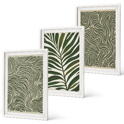 Conjunto de 3 quadros com moldura Padrões de folhas formas onduladas