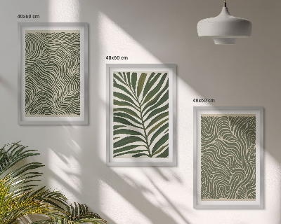Conjunto de 3 quadros com moldura Padrões de folhas formas onduladas