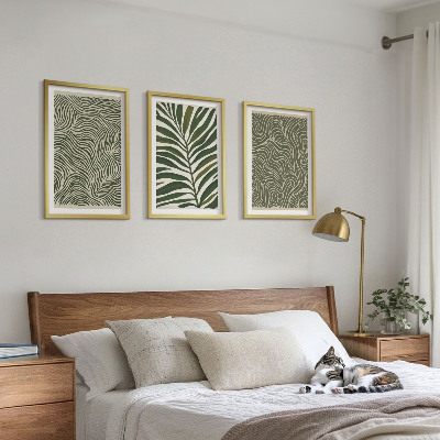 Conjunto de 3 quadros com moldura Padrões de folhas formas onduladas