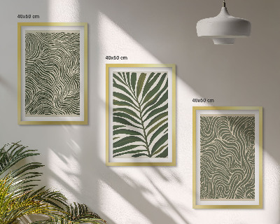 Conjunto de 3 quadros com moldura Padrões de folhas formas onduladas
