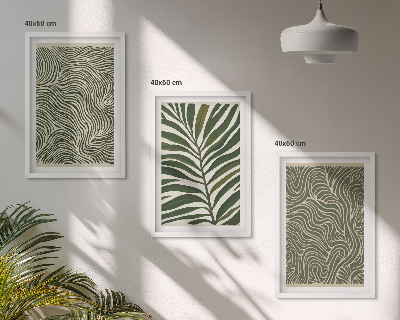 Conjunto de 3 quadros com moldura Padrões de folhas formas onduladas