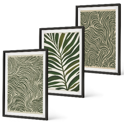 Conjunto de 3 quadros com moldura Padrões de folhas formas onduladas