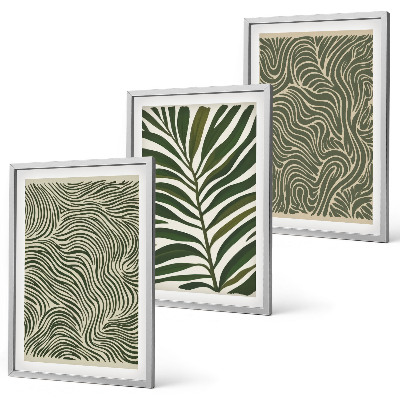 Conjunto de 3 quadros com moldura Padrões de folhas formas onduladas