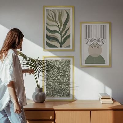 Conjunto de quadros para sala de estar Formas geométricas de folhas