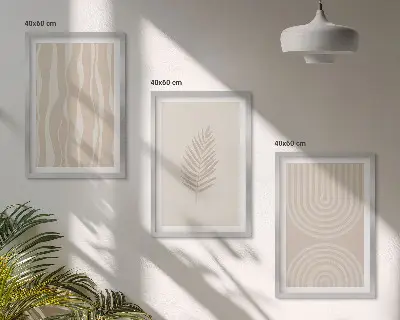 Composição de quadros moderna com padrões de plantas em tons bege