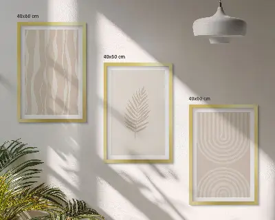 Composição de quadros moderna com padrões de plantas em tons bege