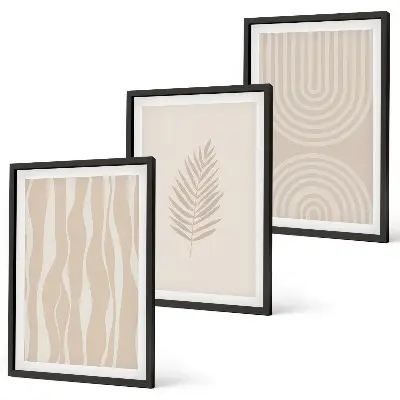 Composição de quadros moderna com padrões de plantas em tons bege