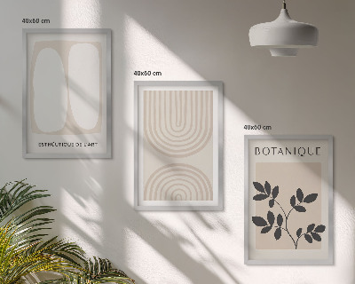 Conjunto de 3 quadros com moldura Pôsteres de plantas delicadas em estilo boho