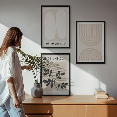 Conjunto de 3 quadros com moldura Pôsteres de plantas delicadas em estilo boho