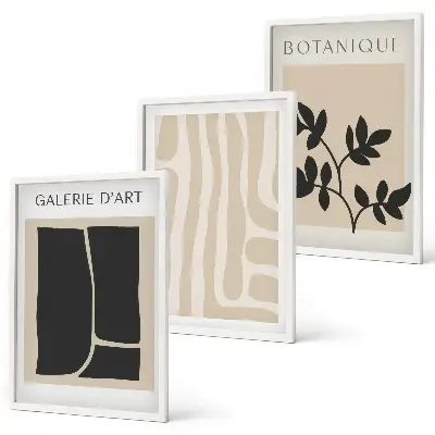 Conjunto de quadros para sala de estar com formas abstratas de plantas