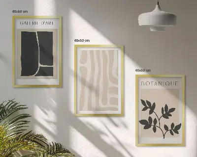 Conjunto de quadros para sala de estar com formas abstratas de plantas