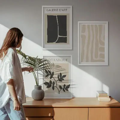 Conjunto de quadros para sala de estar com formas abstratas de plantas