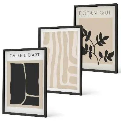 Conjunto de quadros para sala de estar com formas abstratas de plantas