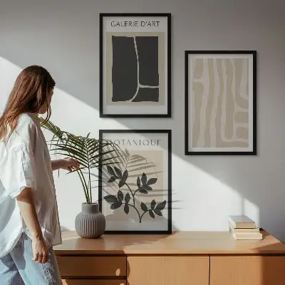 Conjunto de quadros para sala de estar com formas abstratas de plantas