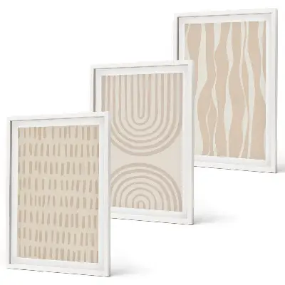 Composição de quadros moderna com padrões abstratos em tons de bege