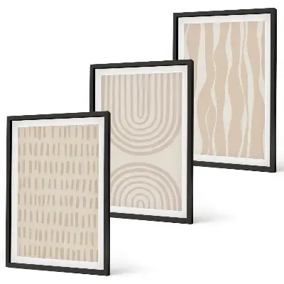 Composição de quadros moderna com padrões abstratos em tons de bege
