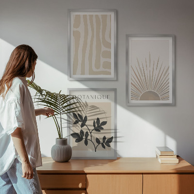 Conjunto de 3 quadros com moldura Padrões abstratos de plantas