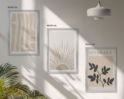 Conjunto de 3 quadros com moldura Padrões abstratos de plantas
