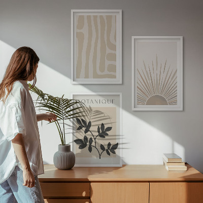 Conjunto de 3 quadros com moldura Padrões abstratos de plantas