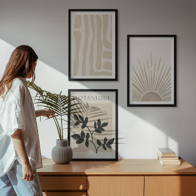 Conjunto de 3 quadros com moldura Padrões abstratos de plantas