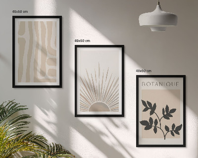Conjunto de 3 quadros com moldura Padrões abstratos de plantas