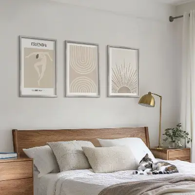 Conjunto de quadros para sala de estar com pôsteres abstratos boho em tons pastel