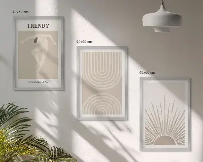 Conjunto de quadros para sala de estar com pôsteres abstratos boho em tons pastel