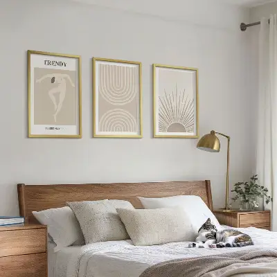 Conjunto de quadros para sala de estar com pôsteres abstratos boho em tons pastel