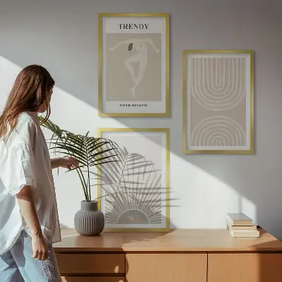 Conjunto de quadros para sala de estar com pôsteres abstratos boho em tons pastel