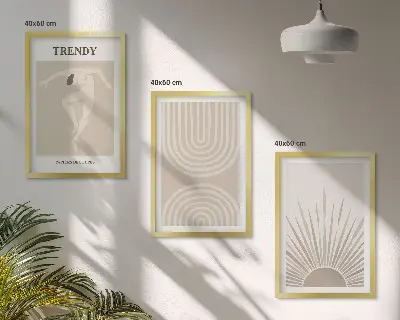 Conjunto de quadros para sala de estar com pôsteres abstratos boho em tons pastel