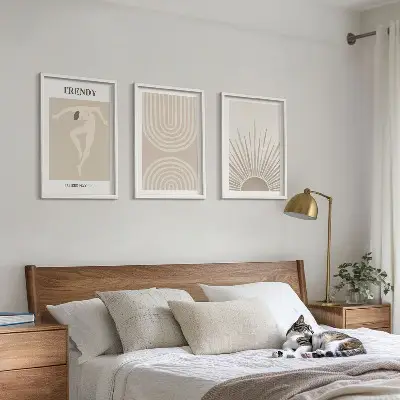 Conjunto de quadros para sala de estar com pôsteres abstratos boho em tons pastel