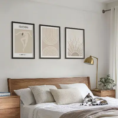 Conjunto de quadros para sala de estar com pôsteres abstratos boho em tons pastel