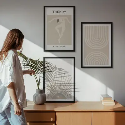 Conjunto de quadros para sala de estar com pôsteres abstratos boho em tons pastel