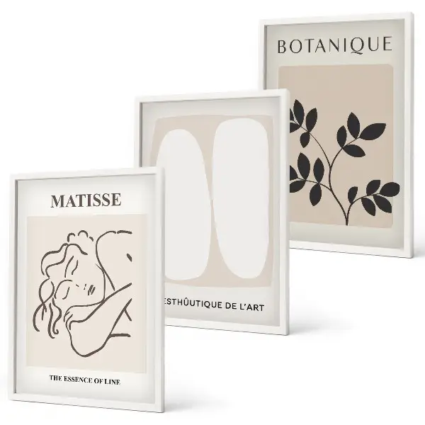 Composição de quadros moderna com as elegantes pinturas de plantas de Matisse