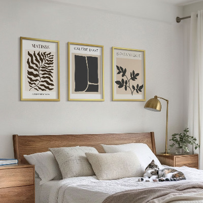 Conjunto de 3 quadros com moldura Pôsteres minimalistas de plantas