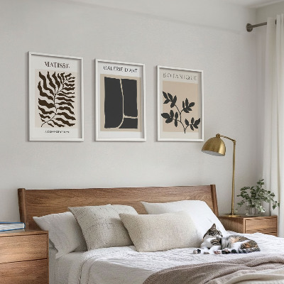 Conjunto de 3 quadros com moldura Pôsteres minimalistas de plantas