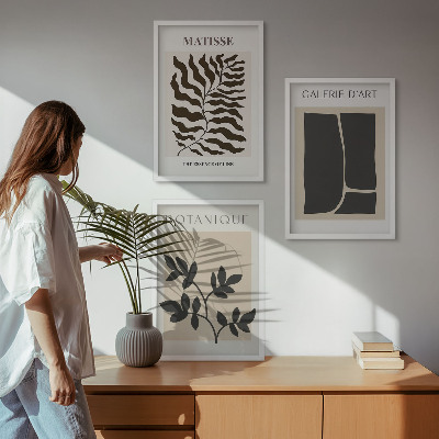 Conjunto de 3 quadros com moldura Pôsteres minimalistas de plantas